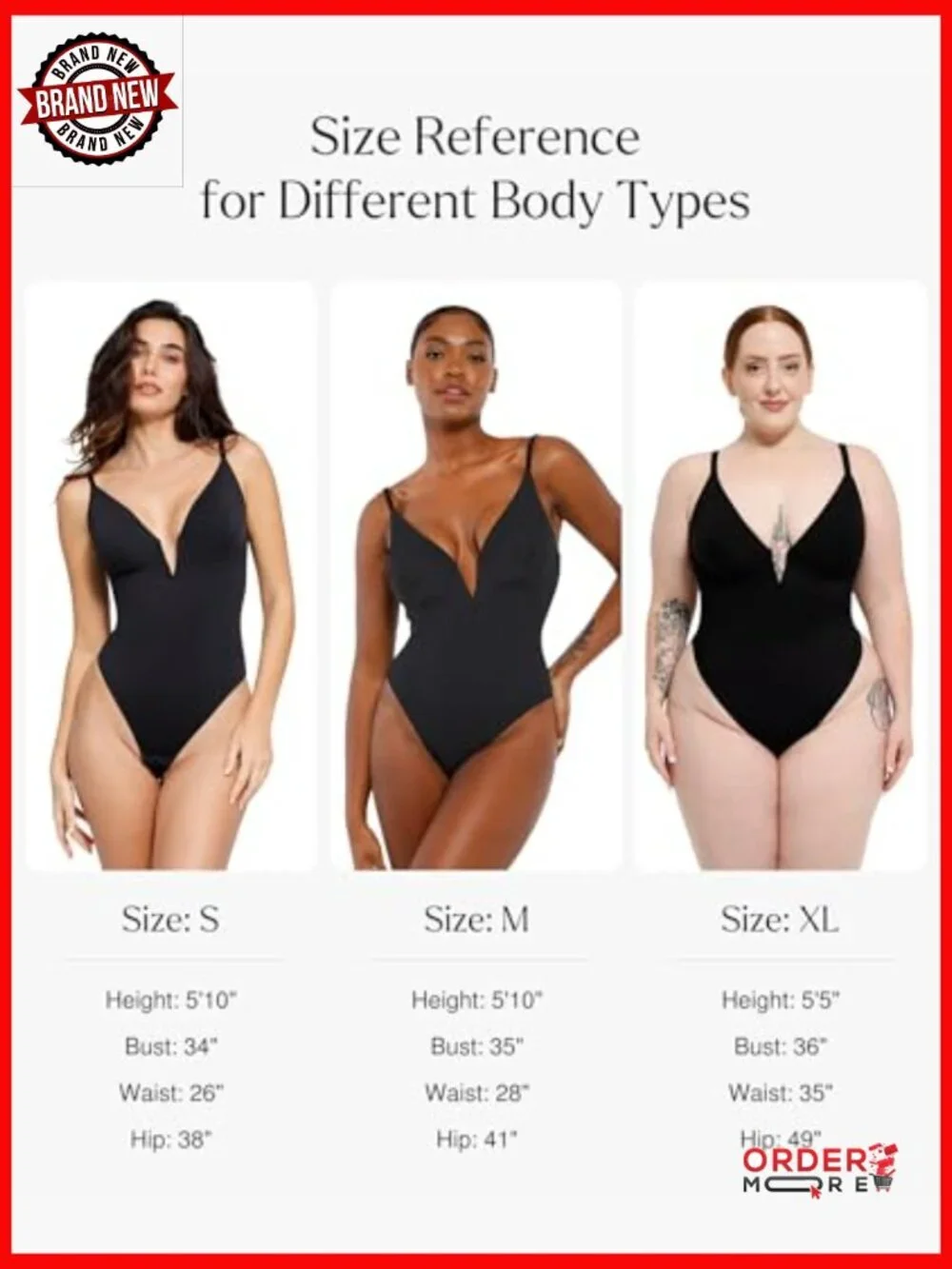 Tummy Control Shapewear Bodysuit Medium Nylon Spandex V Neck Backless